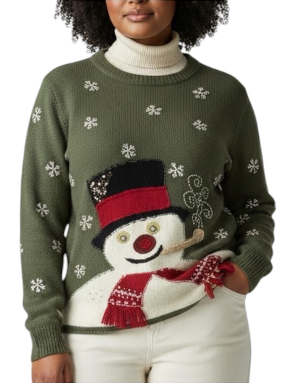 SUSAN BRISTOL Vintage 1996 Snowman Holiday Sweater in Green Size Medium